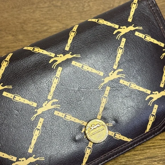 Vintage Longchamp Brown Logo Print Leather Clutch Bag Wallet - Picture 4 of 12